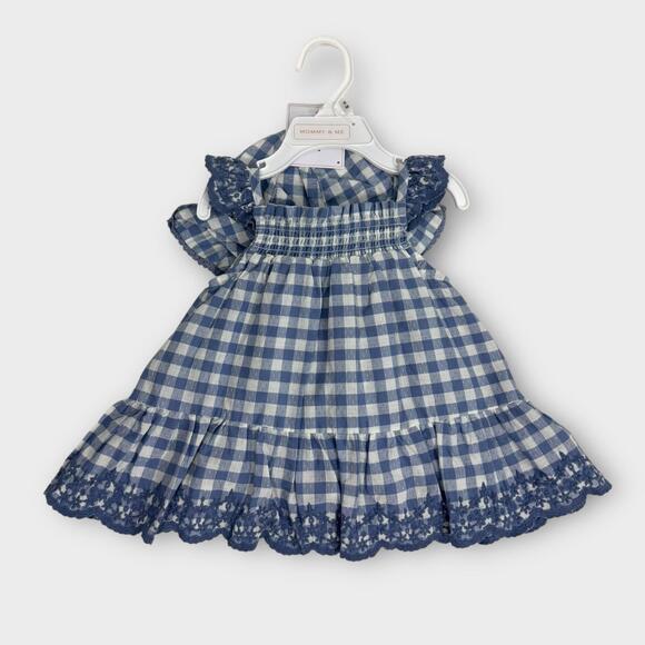 Shabby Chic Other - Shabby Chic Baby Girl Size 3-6M Blue Gingham Print Sun Dress Matching Hat Set